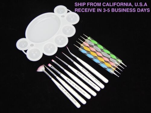 5X NAIL ART DOTTING PEN + 7X PAINTING DRAWING POLISH BRUSH UV GEL TOOLS SET PINK