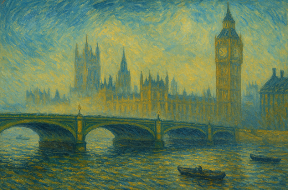 Van Gogh's London years—bridges, river, and foggy skyline